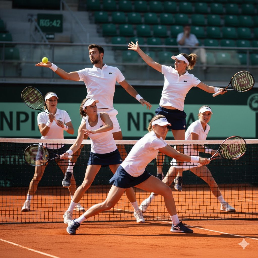 Professional tennis players in action on court, representing modern tennis legends and rising stars competing at international tournaments.”